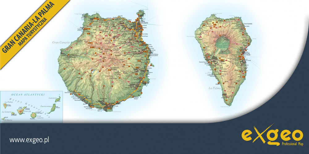Gran Canaria, La Palma,  mapa turystyczna, Wyspy Kanaryjskie, Kanary, kartografia, usługi, exgeo