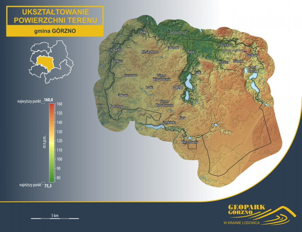 geopark, gorzno, mapa, hipsometria, rzeźba terenu, ukształtowanie powierzchni terenu, Górzno