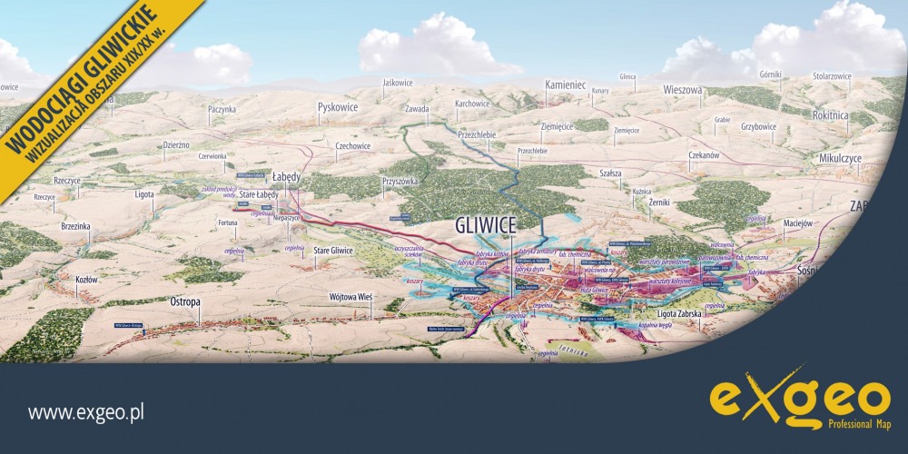 Gliwice, wodociągi, XIX wiek, XX wiek, mapa, wizualizacja, kartografia, usługi ,exgeo