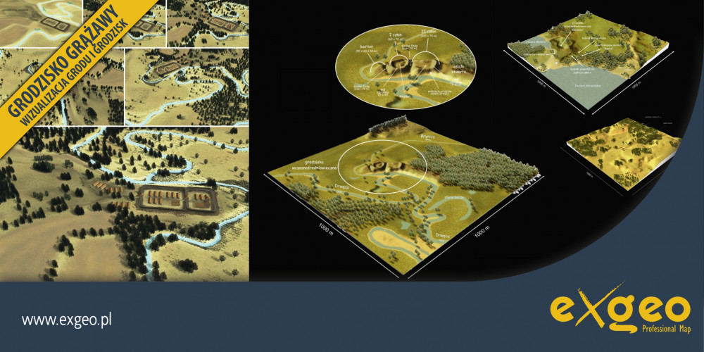 Grodzisko Grążawy, Świecie nad Drwęcą, wizualizacja 3Dśredniowiecze, kartografia, usługi ,exgeo
