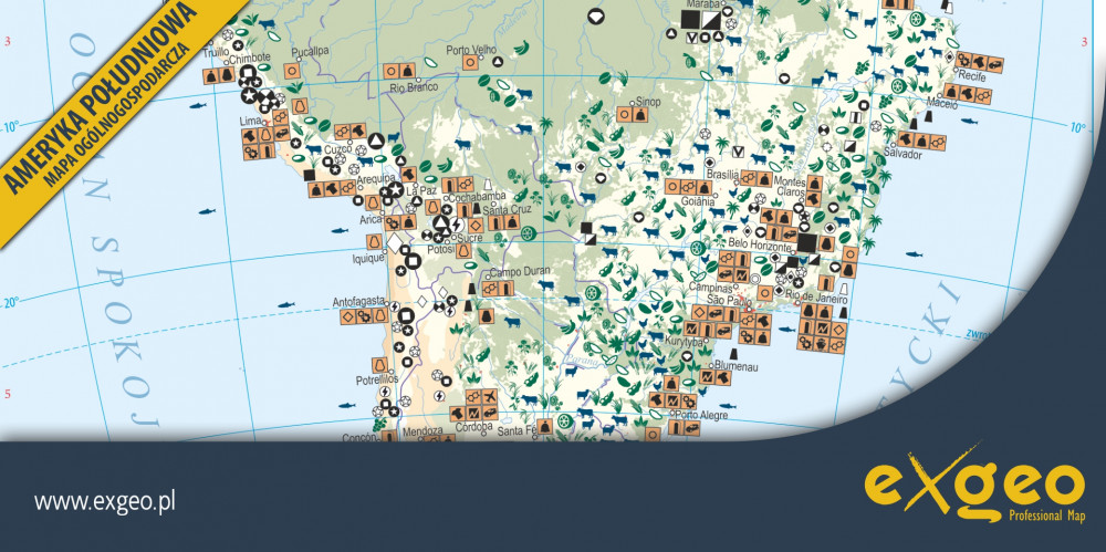 Ameryka Południowa, mapa gospodarcza, kartografia ekonomiczna, gospodarka, usługi ,exgeo