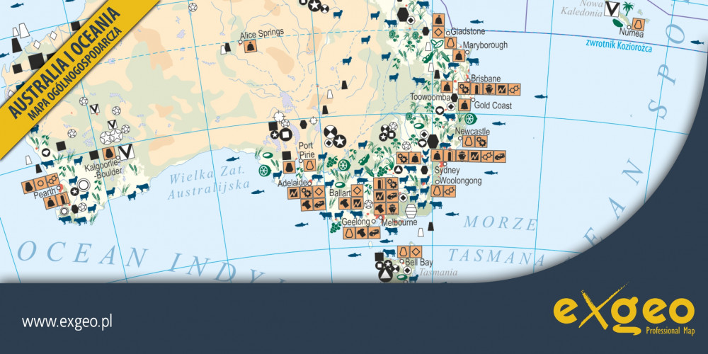 Australia i Oceania, mapa gospodarcza, kartografia ekonomiczna, gospodarka, usługi ,exgeo