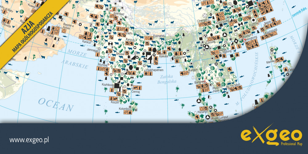 Azja, mapa gospodarcza, kartografia ekonomiczna, gospodarka, usługi ,exgeo