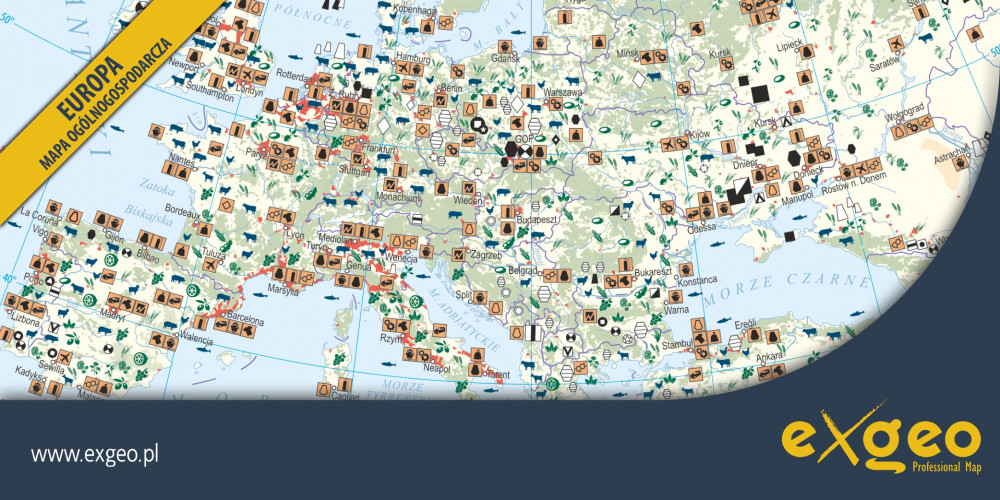 Europa, mapa gospodarcza, kartografia ekonomiczna, gospodarka, usługi ,exgeo