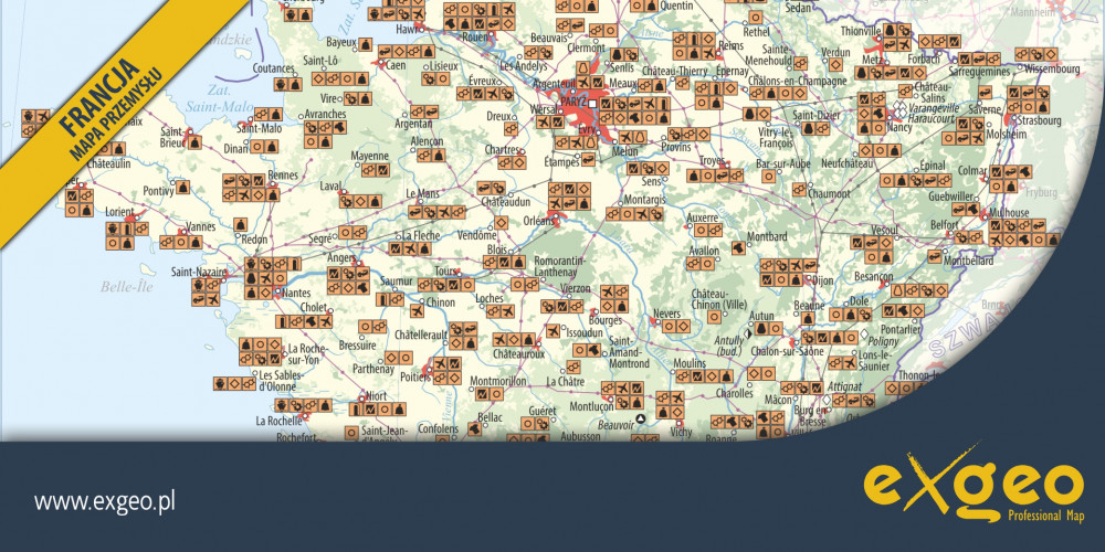 Francja, mapa przemysłu, kartografia ekonomiczna, gospodarka, usługi ,exgeo