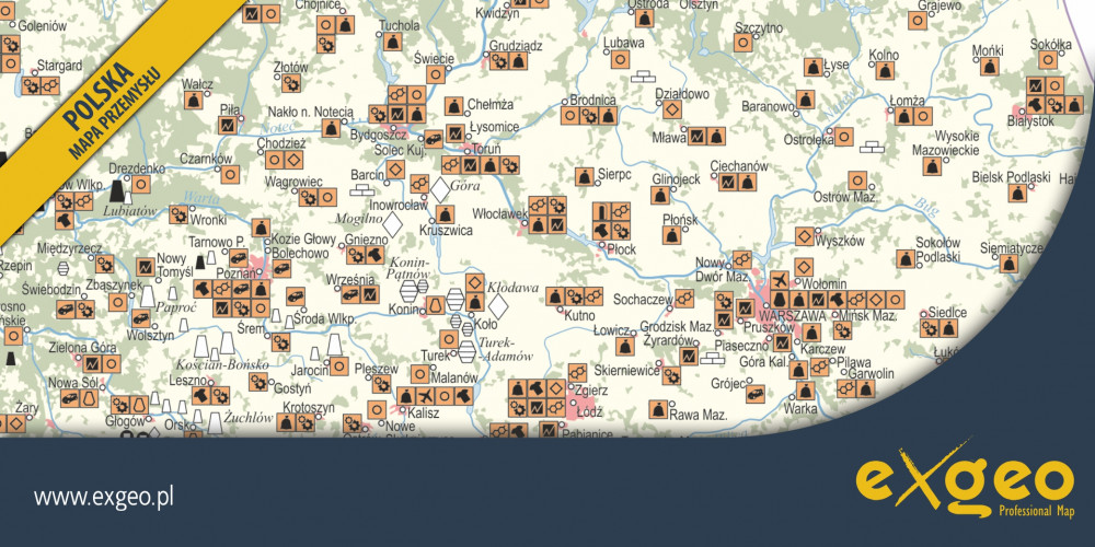 Polska, mapa przemysłu, kartografia ekonomiczna, gospodarka, usługi ,exgeo