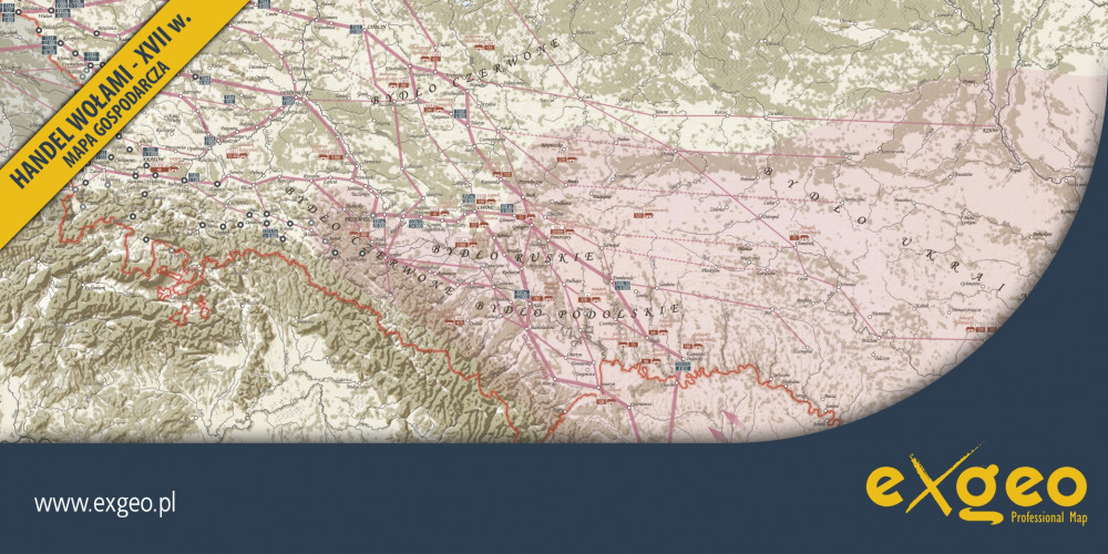 Rzeczpospolita, XVI wiek, XVII wiek, handel wołami, hodowla wołów, mapa gospodarcza, mapy historyczne, kartografia, usługi ,exgeo
