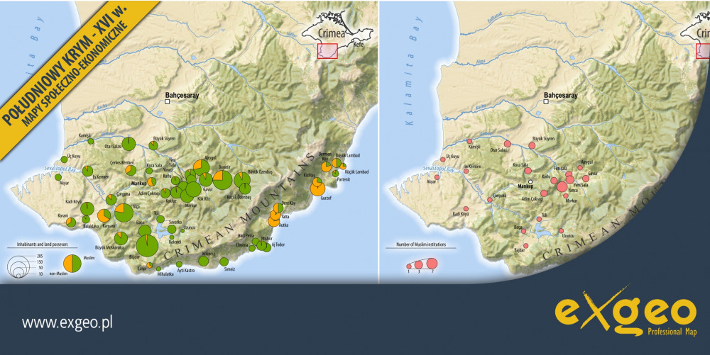 Południowy Krym, XVI wiek, XVII wiek, mapa społeczna, mapa gospodarcza, mapy historyczne, kartografia, usługi ,exgeo