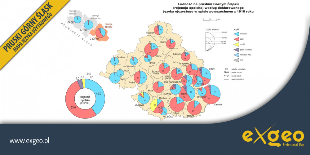 Pruski Górny Śląsk, II Rzeczpospolita, XX-lecie międzywojenne, XX wiek, mapa społeczna, mapa języka ojczystego,  mapy historyczne, kartografia, usługi ,exgeo