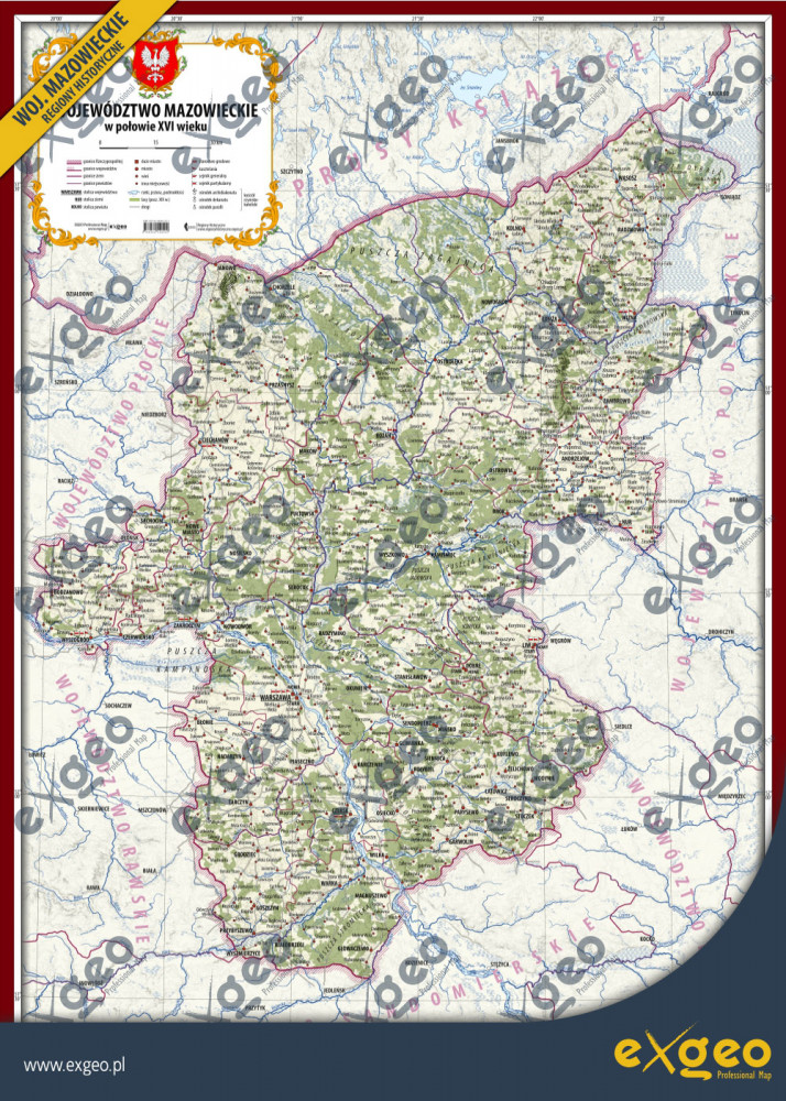 województwo mazowieckie, mapa historyczna, kartografia historyczna, mapa ścienna, mapa szkolna, edukacja, historia, plakaty historyczne, XVI w., XVII w.., XVIII w., ziemia ciechanowska, powiat przasnyskim powiat ciechanowski, powiat sąchocki, ziemia wyszogrodzka, powiat wyszogrodzki, ziemia zakroczymska, powiat zakroczymski, powiat nowomiejski, powiat serocki, ziemia różańska, powiat makowski, powiat różański, ziemia łomżyńska, powiat ostrołęcki, powiat łomżyński, powiat zambrowski, powiat koleński, ziemia wiska, powiat wąsoski, powiat radziwiłowski, powiat wiski, ziemia nurska, powiat nurski, powiat ostrowski, powiat kamieniecki, ziemia warszawska, powiat błoński, powiat warszawski, powiat tarczyński, ziemia czerska, powiat czerski, powiat grójecki, powiat warecki, powiat garwoliński, powiat liwski, ziemia liwska, Andrzejów, Białobrzegi, Błonie, Bodzanowo, Brok, Chorzele, Czersk, Czerwińsko, Dobre Nowe, Garwolin, Glinianka, Głowaczewo, Goszczyn, Grodziec, Janowo, Kamieniec, Karczewie, Kolno, Kołybiel, Kuflewo, Latowicz, Liw Nowy, Liw Stary, Łomża, Magnuszewo, Maków, Mińsko, Nadarzyn, Nasilsko, Nowe Miasto, Nowodwór, Nowogród, Nur, Okuniew, Osiecko, Ostrołęka, Ostrowia, Parysewo, Piaseczno, Przasnysz, Przybyszewo, Pułtowsk, Radziłowo, Rożan, Sąchocin, Serociec, Seroczyno, Sienica, Stanisławów, Stoczek, Tarczyn, Warka, Warszawa Nowa, Warszawa Stara, Wąsosz, Wilka, Wizna, Wodynie, Wyszemierzyce, Wyszkowo, Wyszogród, Zakroczym, Zambrowo, Żeliszewo, Białobrzegi, Błonie, Brwinów, Chorzele, Ciechanów, Czyżew, Garwolin, Góra Kalwaria, Grajewo, Grójewc, Halinów, Jedwabne, Józefów, Kałuszyn, Karczew, Kobyłka, Kolno, Konstancin-Jeziorna, Legionowo, Łochów, Łominaki, Łomża, Maków Mazowiecki, Marki, Milanówek, Mińsk Mazowiecki, Mrozy, Myszyniec, Nasielsk, Nowogród, Nowy Dwór Mazowiecki, Ostrołęka, Ostrów Mazowiecka, Otwock, Ożarów Mazowiecki, Piaseczno, Pilawa, Podkowa Leśna, Pruszków, Przasnysz, Pułtusk, Radzymin, Różan, Sereck, Stawiski, Stoczek Łukowski, Sulejówek, Szczuczyn, Tarczyn, Tłuszcz, Warka, Warszawa, Wołomin, Wyszków, Wyszogród, Wyśmierzyce, Zakroczym, Zambrów