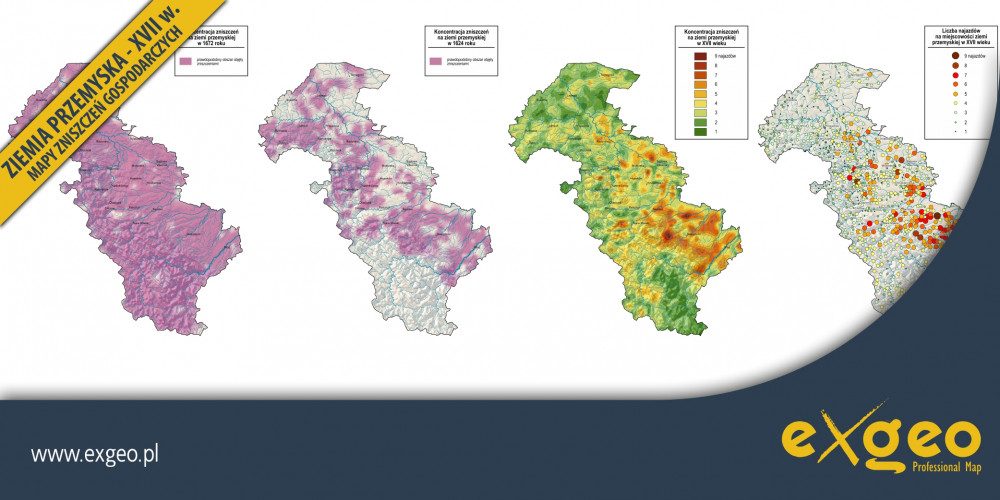 ziemia przemyska, I Rzeczpospolita, XVII wiek, mapy zniszczeń wojennych,  mapy historyczne, kartografia, usługi ,exgeo